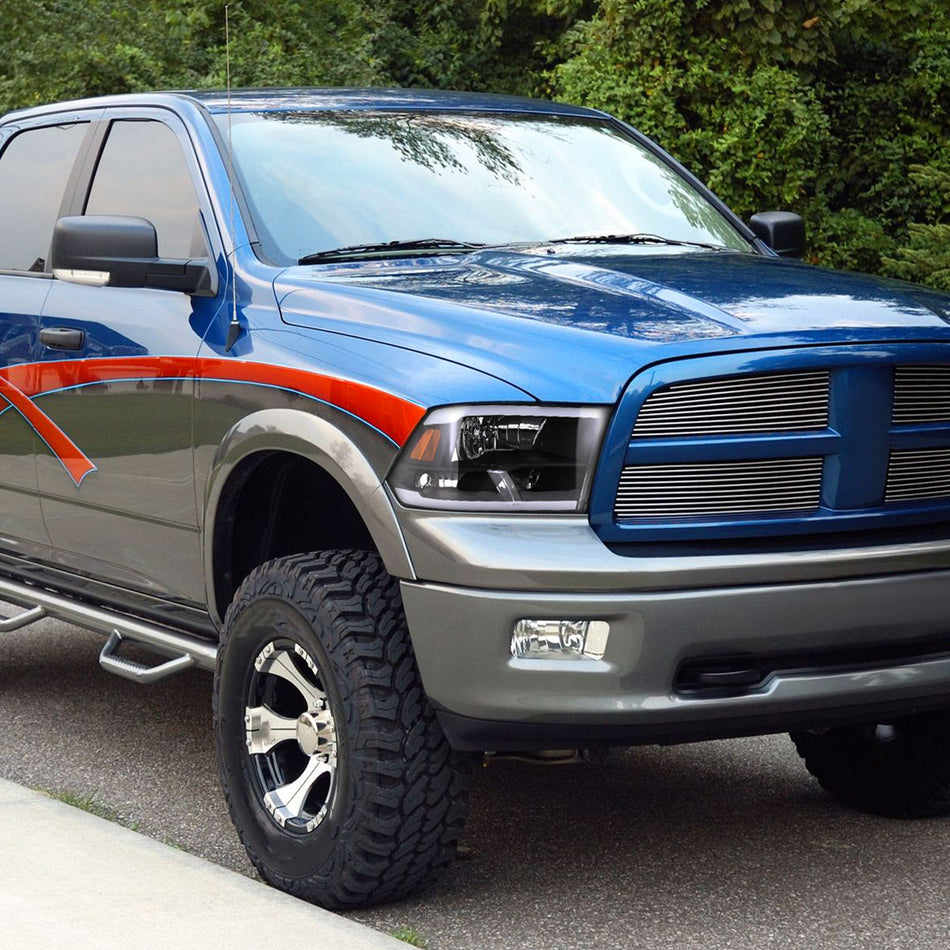 2009-2019 Dodge Ram 1500/ 2010-2019 Dodge Ram 2500/3500 LED Strip Factory Style Headlights (Matte Black Housing/Clear Lens)
