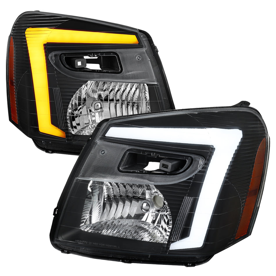 2005-2009 Chevy Equinox Factory Style Headlights with Sequential Switchback LED Bar Turn Signal (Matte Black Housing / Clear Lens)
