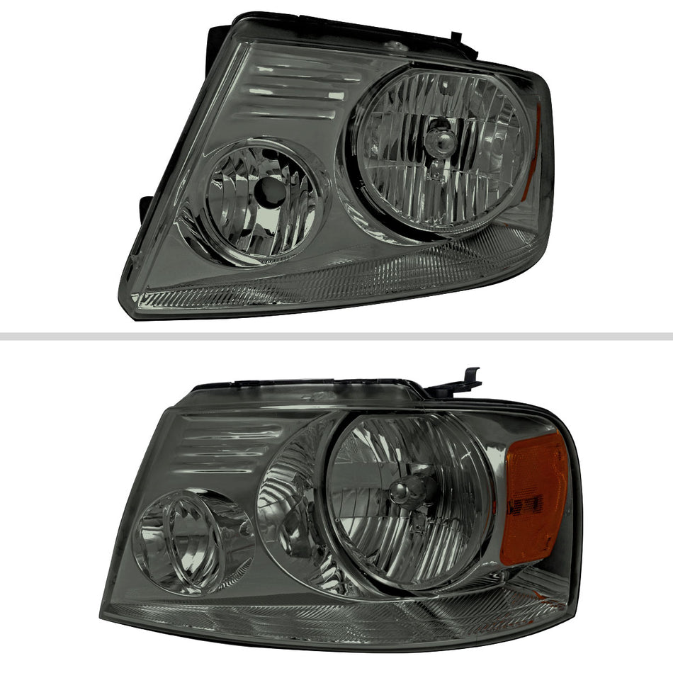 2004-2008 Ford F-150/2006-2008 Lincoln Mark LT Factory Style Headlights w/ Amber Reflector (Chrome Housing/Light Smoked Lens)