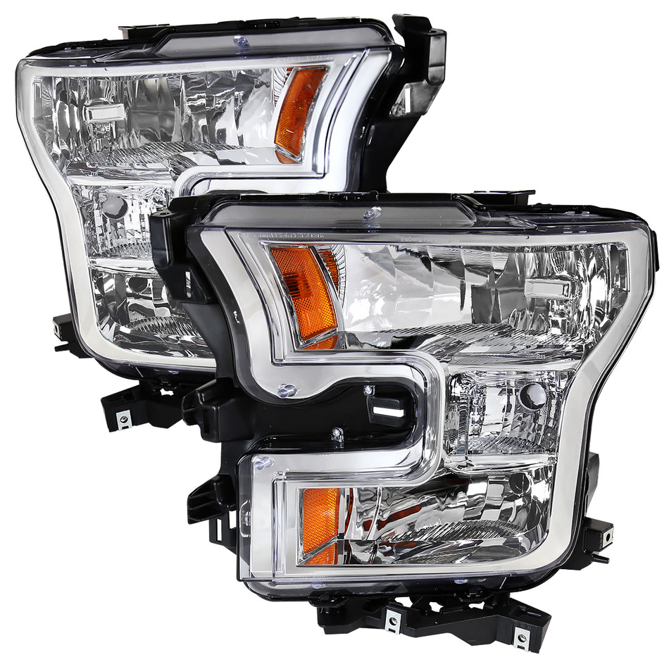 2015-2017 Ford F-150 Replacement Factory Style Headlights (Chrome Housing/Clear Lens)