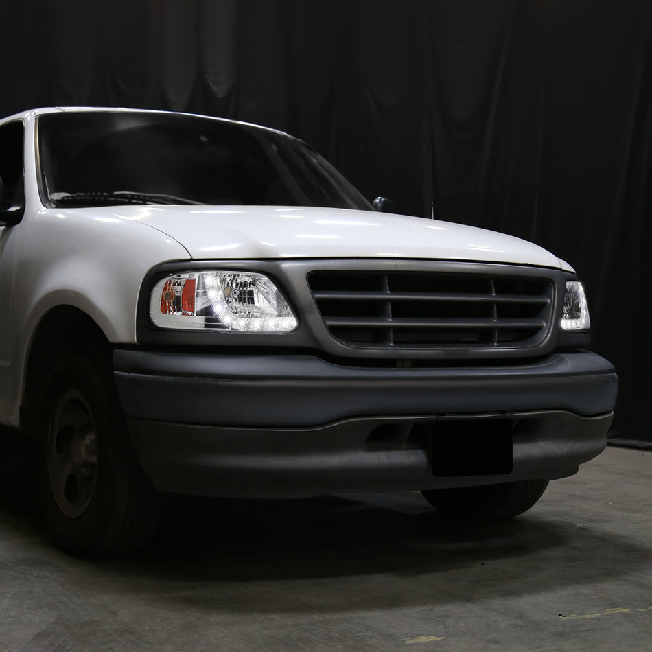 1997-2004 Ford F-150/Expedition Factory Style Crystal Headlights w/ SMD LED Light Strip (Chrome Housing/Clear Lens)