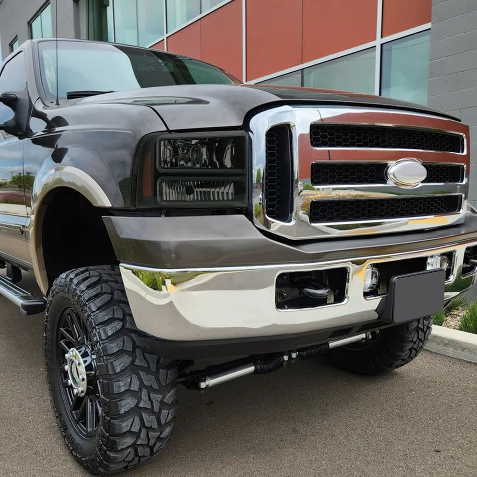 2005-2007 Ford F-250/F-350/F-450/F-550 Super Duty Dual LED C-Bar Factory Style Headlights (Matte Black Housing/Smoked Lens)