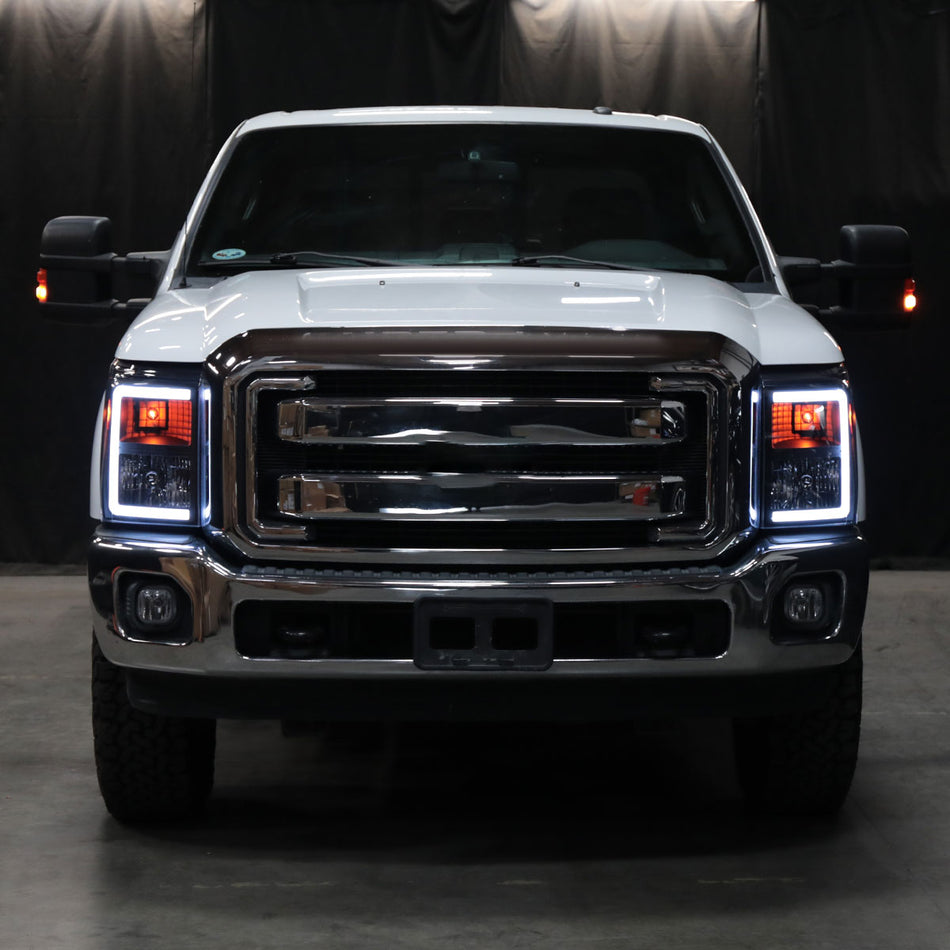 2011-2016 Ford F-250/F-350/F-450/F-550 Super Duty LED C-Bar Factory Style Headlights (Matte Black Housing/Clear Lens)