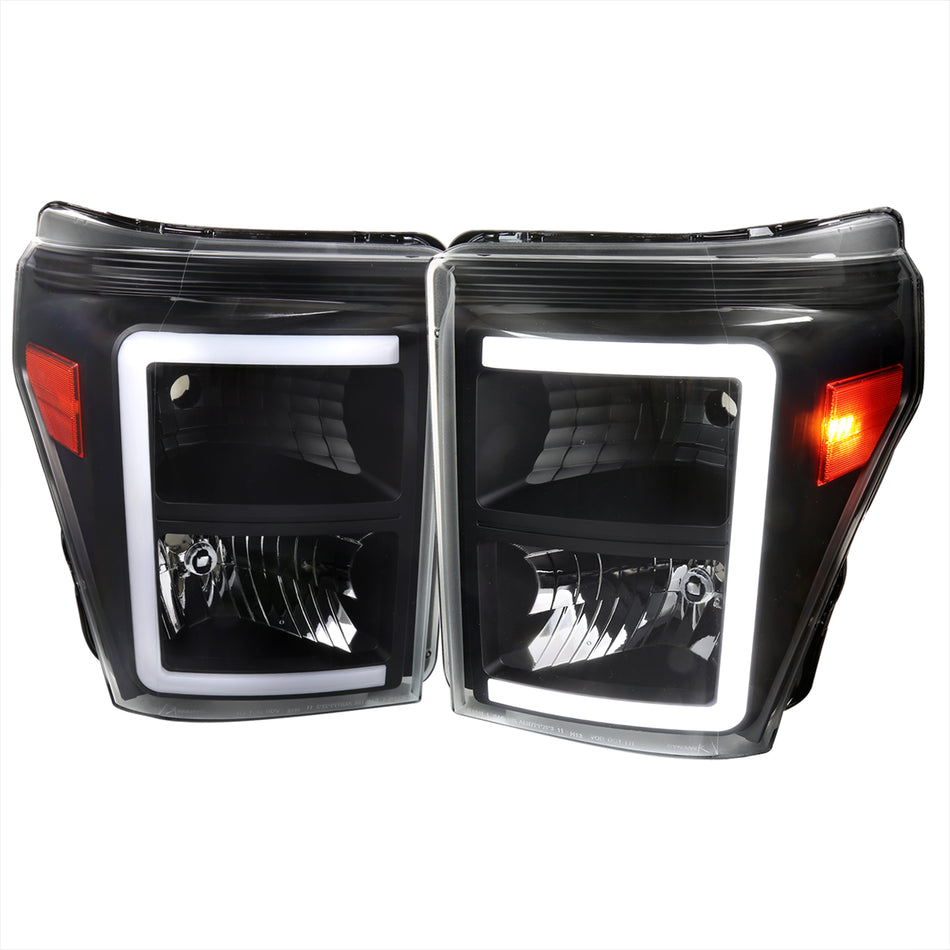 2011-2016 Ford F-250/F-350/F-450/F-550 Super Duty LED C-Bar Factory Style Headlights (Matte Black Housing/Clear Lens)