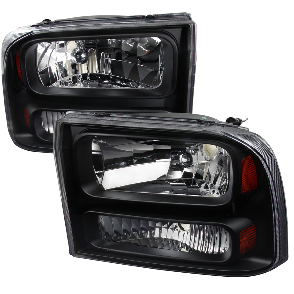 1999-2004 Ford Excursion/F-250/F-350/F-450/F-550 Crystal Headlights (Matte Black Housing/Clear Lens)