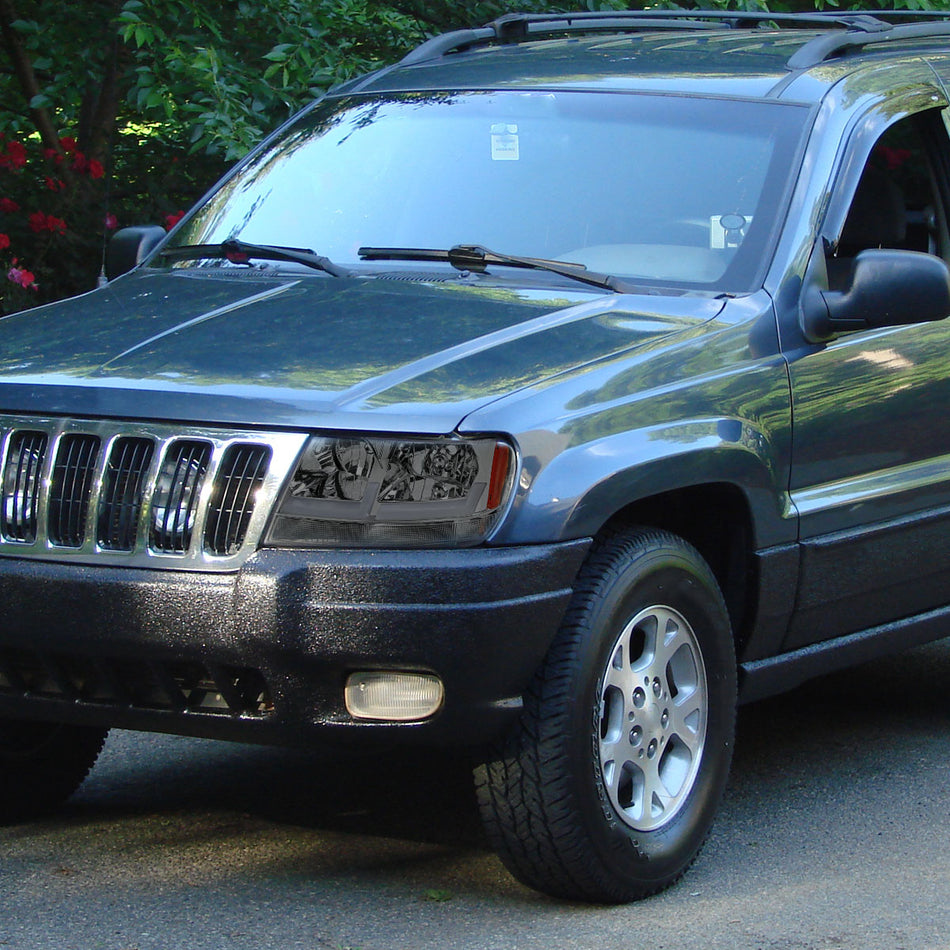 1999-2004 Jeep Grand Cherokee Factory Style Dual LED Bar Headlights (Chrome Housing/Smoked Lens)