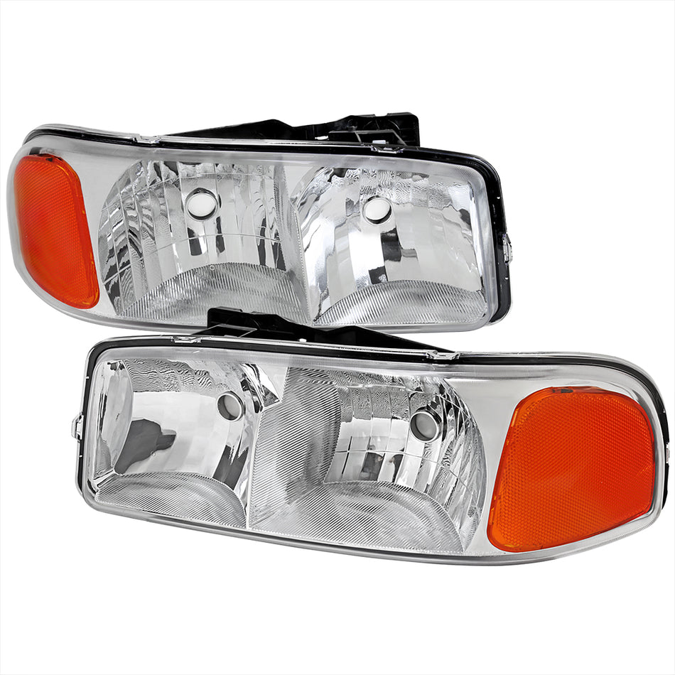 1999-2006 GMC Sierra/2007 Sierra Classic/2000-2006 Yukon/XL Factory Style Headlights with Amber Reflector (Chrome Housing/Clear Lens)