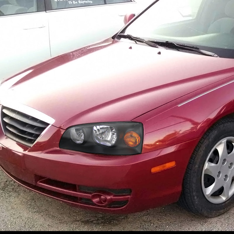 2004-2006 Hyundai Elantra Crystal Headlights w/ Amber Reflectors (Black Housing/Clear Lens)