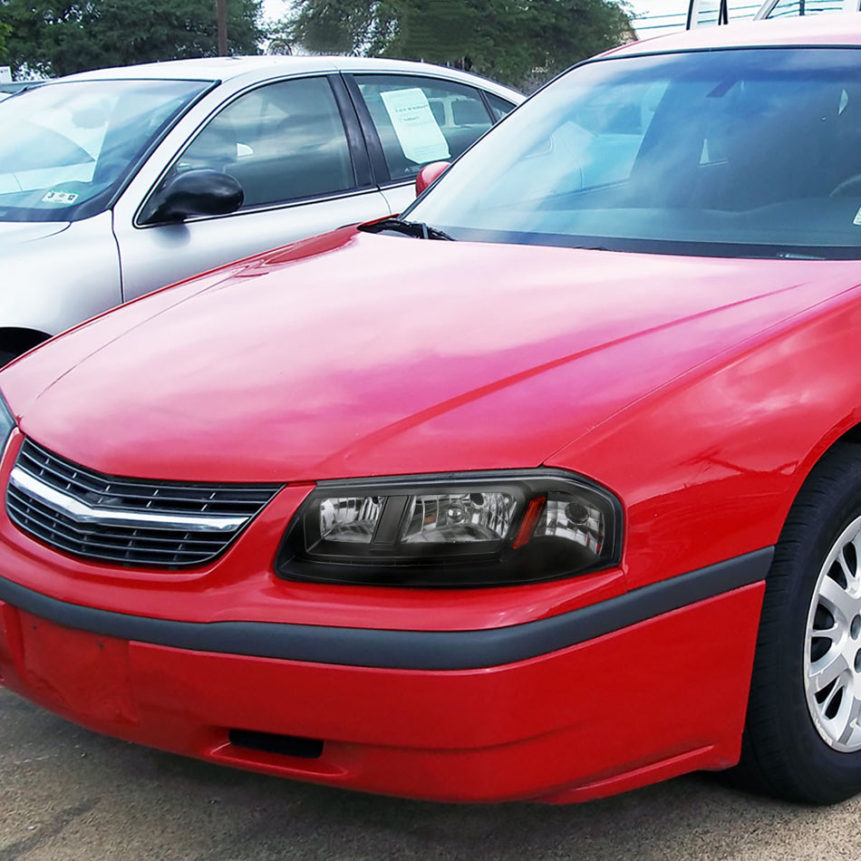 2000-2005 Chevrolet Impala Crystal Headlights w/ SMD LED Light Strip (Matte Black Housing/Clear Lens)
