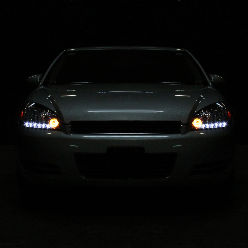 2006-2013 Chevrolet Impala / 2014-2015 Impala Limited / 2006-2007 Monte Carlo Factory Style Crystal Headlights w/ SMD LED Light Strip (Chrome Housing/Clear Lens)