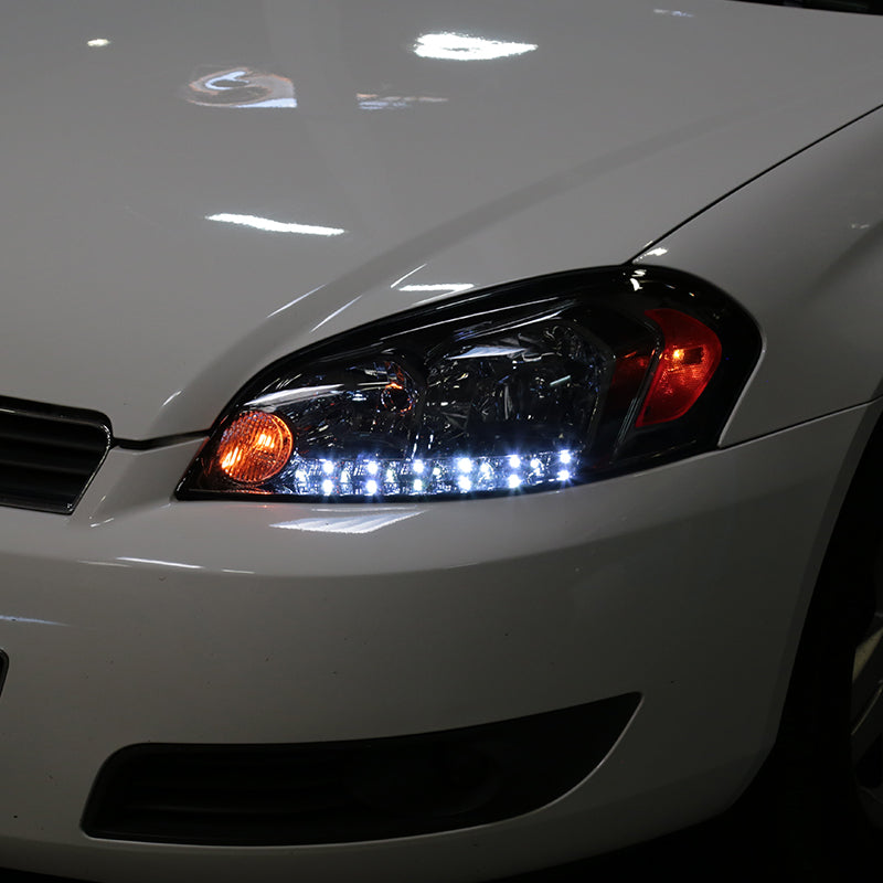 2006-2013 Chevrolet Impala / 2014-2015 Impala Limited / 2006-2007 Monte Carlo Factory Style Crystal Headlights w/ SMD LED Light Strip (Chrome Housing/Smoked Lens)