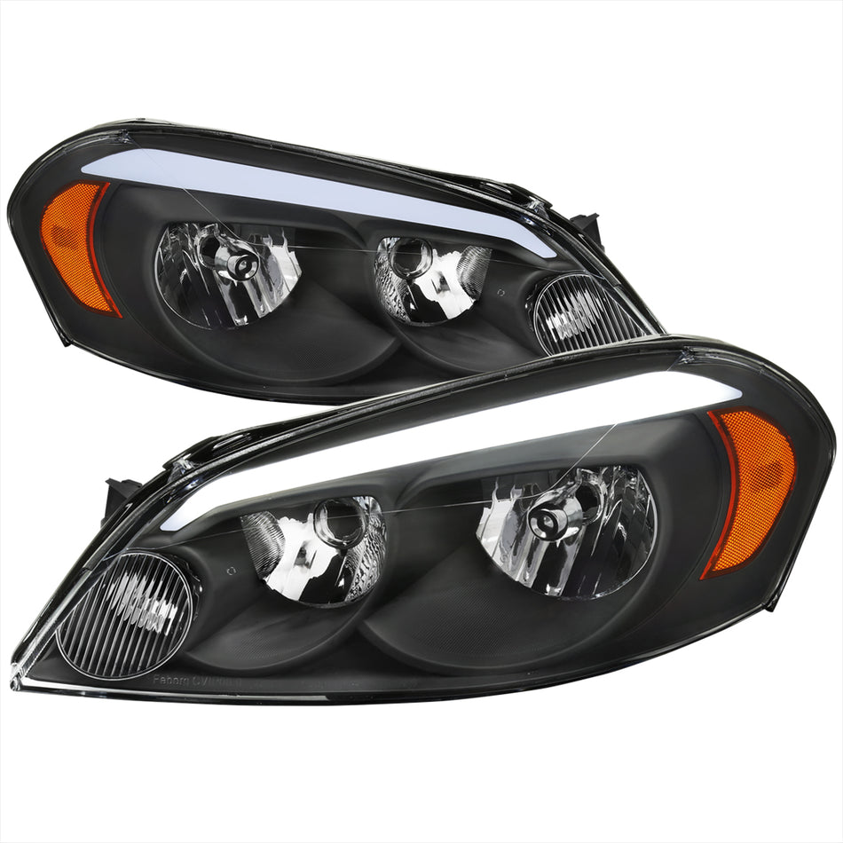 2006-2013 Chevrolet Impala/2006-2007 Monte Carlo/2014-2016 Impala Limited Factory Style Headlights w/ LED Strip (Matte Black Housing/Clear Lens)
