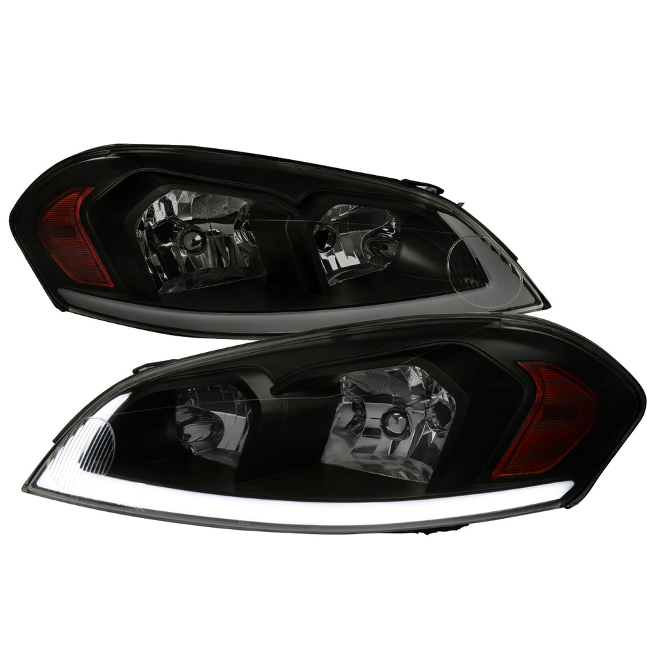 2006-2013 Chevrolet Impala/2014-2016 Impala Limited/2006-2007 Monte Carlo Switchback Sequential Signal LED Bar Factory Style Headlights (Matte Black Housing/Smoked Lens)