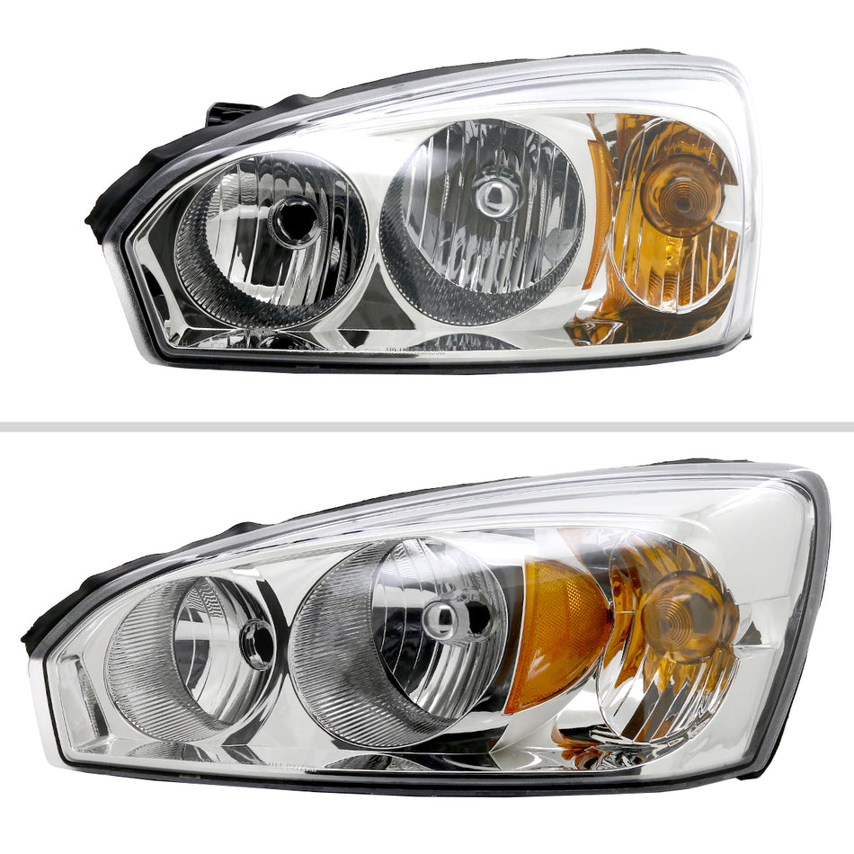 2004-2007 Chevrolet Malibu Factory Style Headlights w/ Amber Reflectors (Chrome Housing/Clear Lens)