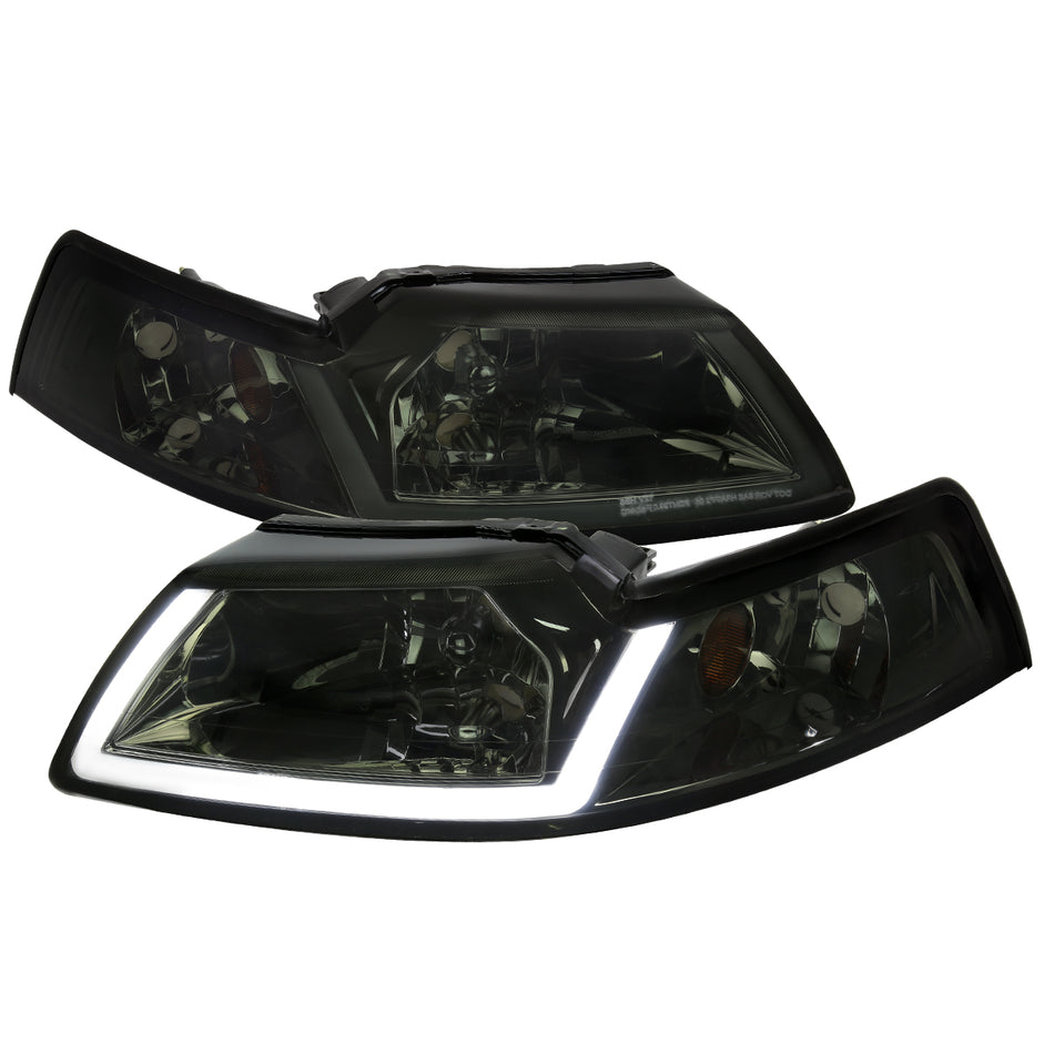 1999-2004 Ford Mustang LED Bar Factory Style Headlights with Amber Reflector (Chrome Housing/Smoked Lens)