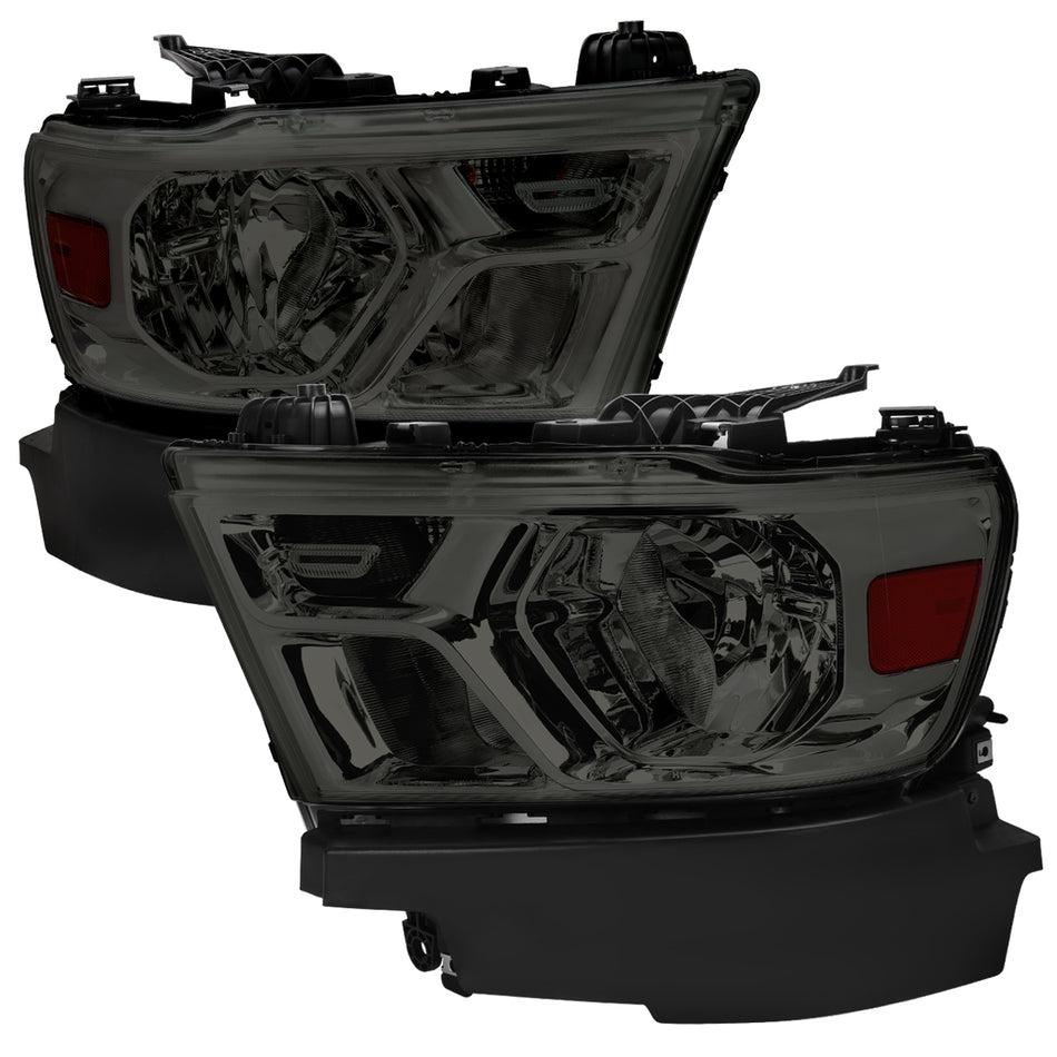 2019-2024 Dodge RAM 1500 Factory Style Headlights with Amber Reflectors (Chrome Housing/Smoked Lens)