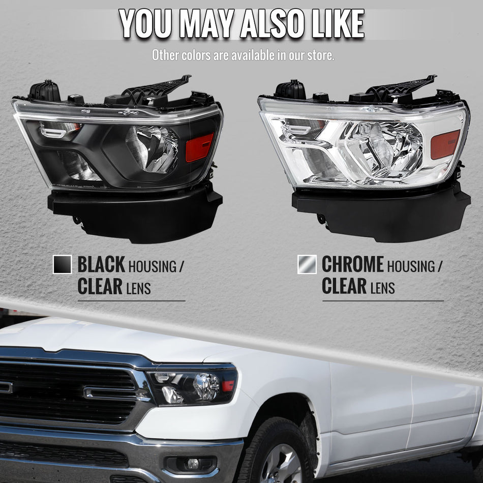 2019-2024 Dodge Ram 1500 Factory Style Crystal Headlight - Driver Side Only (Black Housing / Clear Lens)