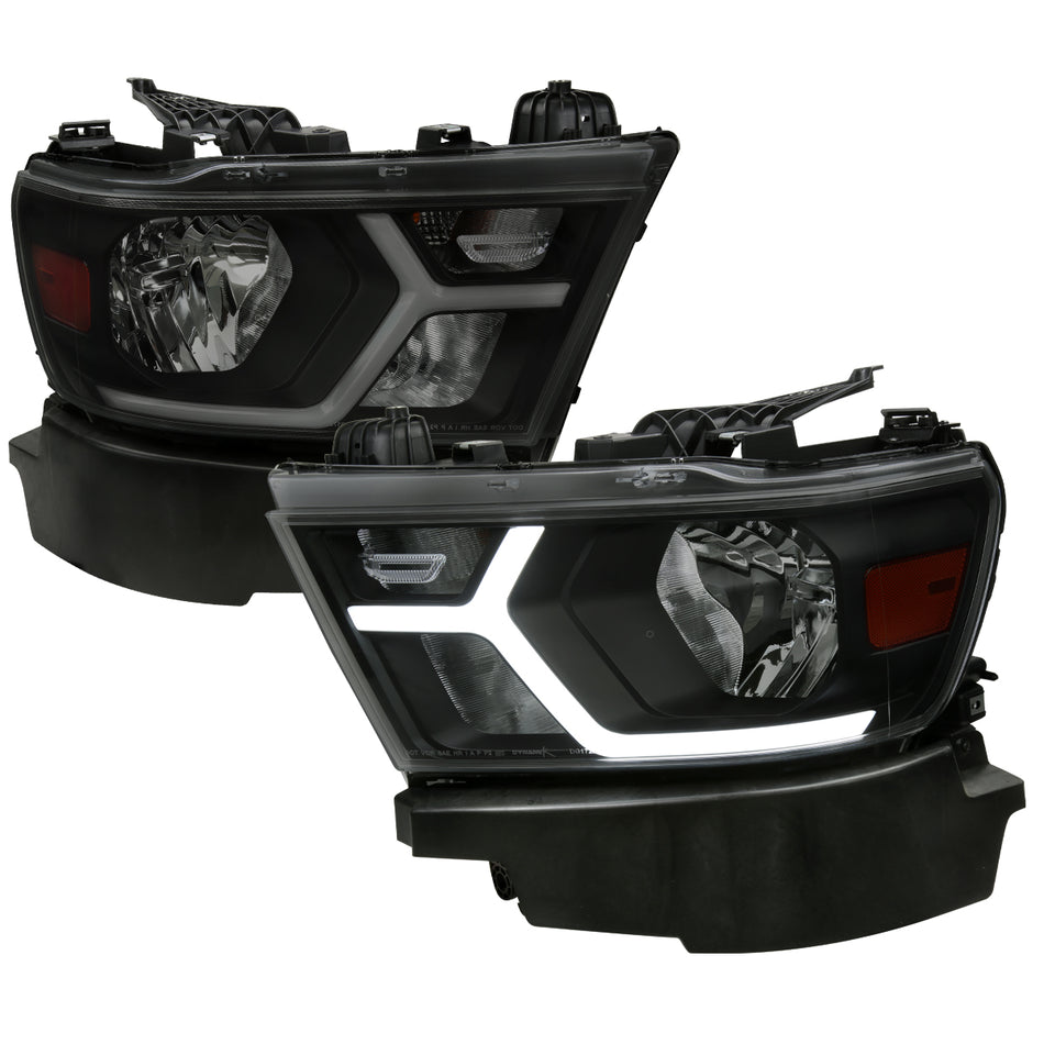 2019-2024 Dodge RAM 1500 Animated LED Bar Factory Style Headlights (Matte Black Housing/Smoked Lens)