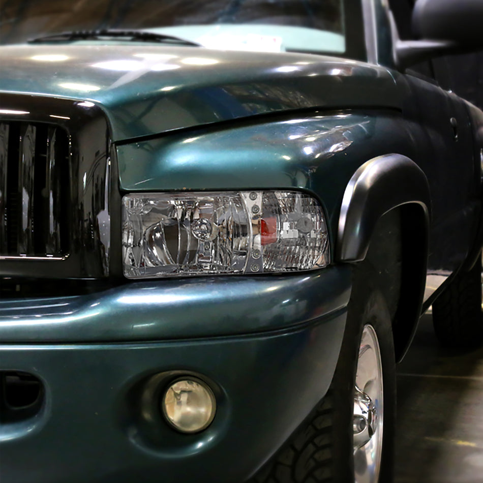 1994-2001 Dodge RAM 1500/ 1994-2002 Dodge RAM 2500 3500 Crystal Headlights (Chrome Housing/Clear Lens)