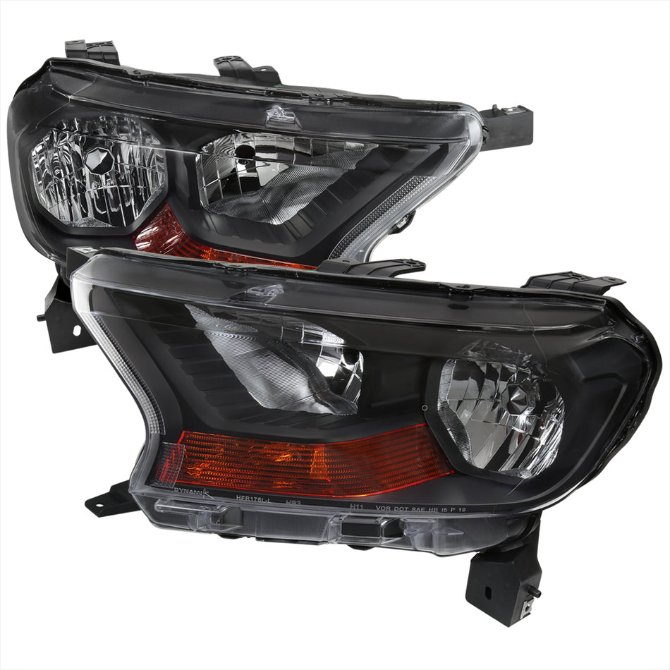 2019-2022 Ford Ranger XL XLT Factory Style Headlights (Matte Black Housing/Clear Lens)