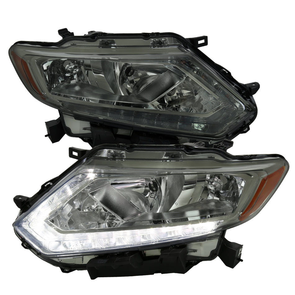 2014-2016 Nissan Rogue LED Strip Factory Style Headlights (Chrome Housing/Smoked Lens)