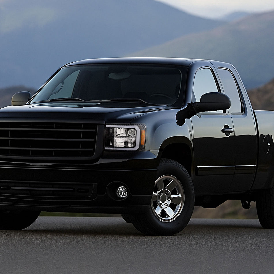 2007-2013 GMC Sierra 1500/2500/3500 LED Bar Factory Style Headlights (Matte Black Housing/Clear Lens)