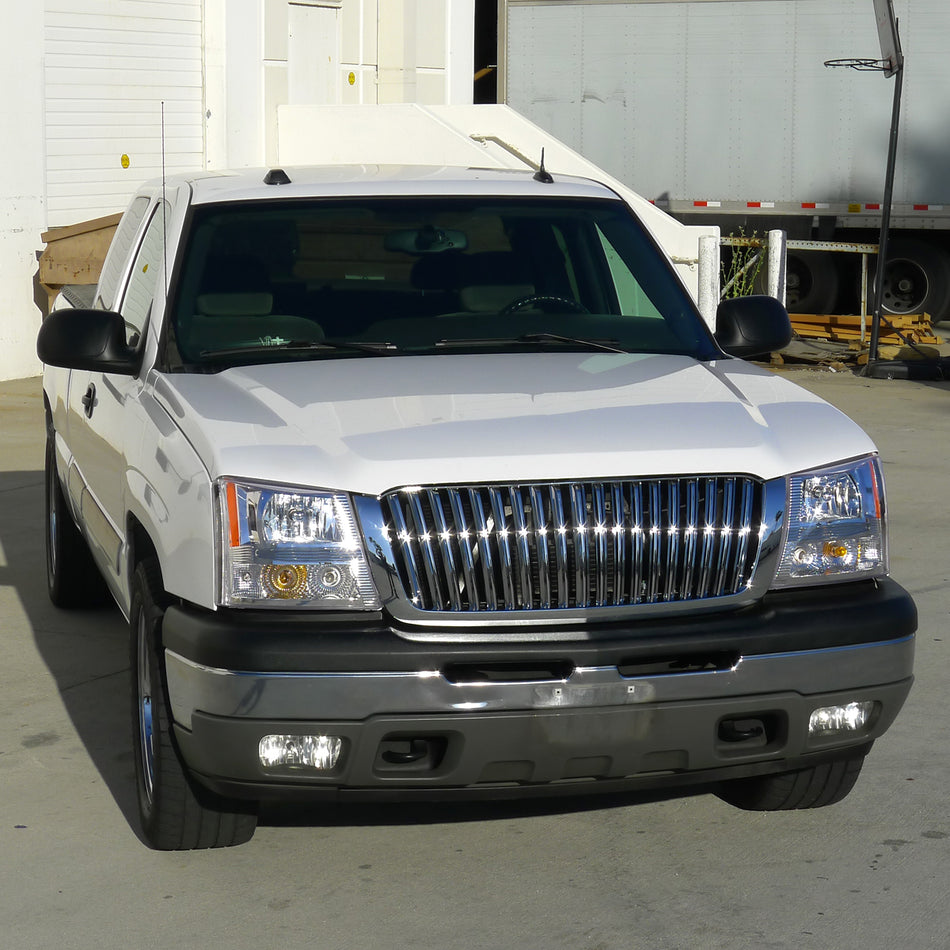 2002-2006 Chevrolet Avalanche/ 2003-2007 Silverado 1PC Factory Style Crystal Headlights w/ Bumper Lights (Chrome Housing/Clear Lens)