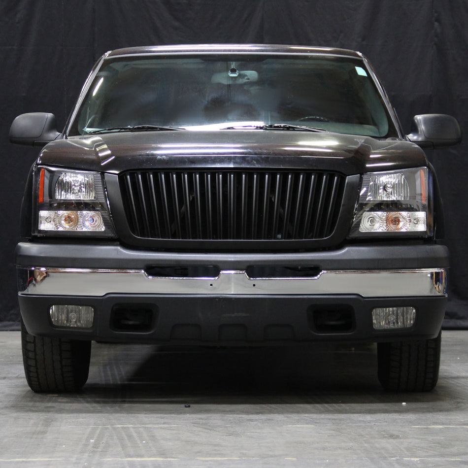 2002-2006 Chevrolet Avalanche/ 2003-2007 Silverado 1PC Factory Style Headlights w/ SMD LED Light Strip & Bumper Lights (Matte Black Housing/Clear Lens)