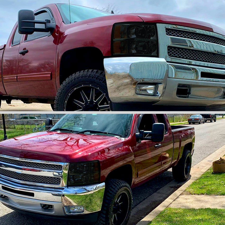 2007-2013 Chevrolet Silverado 1500/ 2007-2014 Silverado 2500HD 3500HD Factory Style Headlights (Chrome Housing/Smoked Lens)