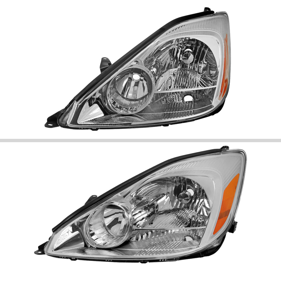 2004-2005 Toyota Sienna Driver/Left Side Factory Style Headlights w/ Amber Reflector (Chrome Housing/Clear Lens)