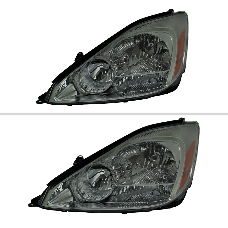 2004-2005 Toyota Sienna Factory Style Headlights w/ Amber Reflector (Chrome Housing/Smoked Lens)
