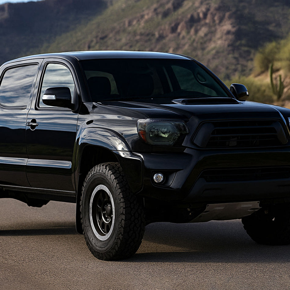 2012-2015 Toyota Tacoma LED Bar Factory Style Headlights with Amber Reflector (Chrome Housing/Smoked Lens)