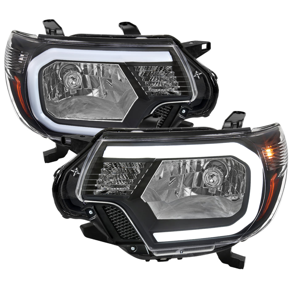 2012-2015 Toyota Tacoma LED Bar Factory Style Headlights with Amber Reflector (Matte Black Housing/Clear Lens)
