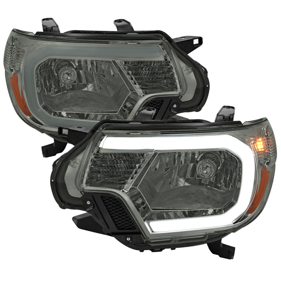 2012-2015 Toyota Tacoma LED Bar Factory Style Headlights with Amber Reflector (Chrome Housing/Light Smoked Lens)