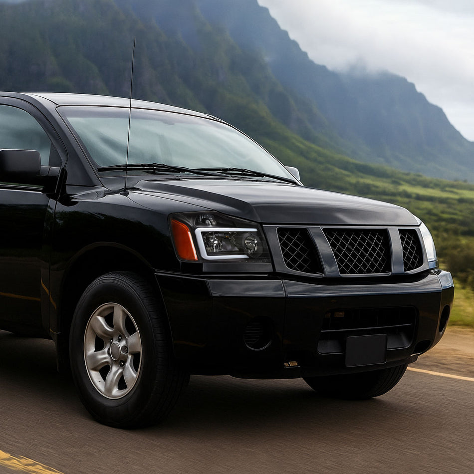 2004-2015 Nissan Titan / 2004-2007 Armada LED Bar Factory Headlights (Matte Black Housing/Clear Lens)
