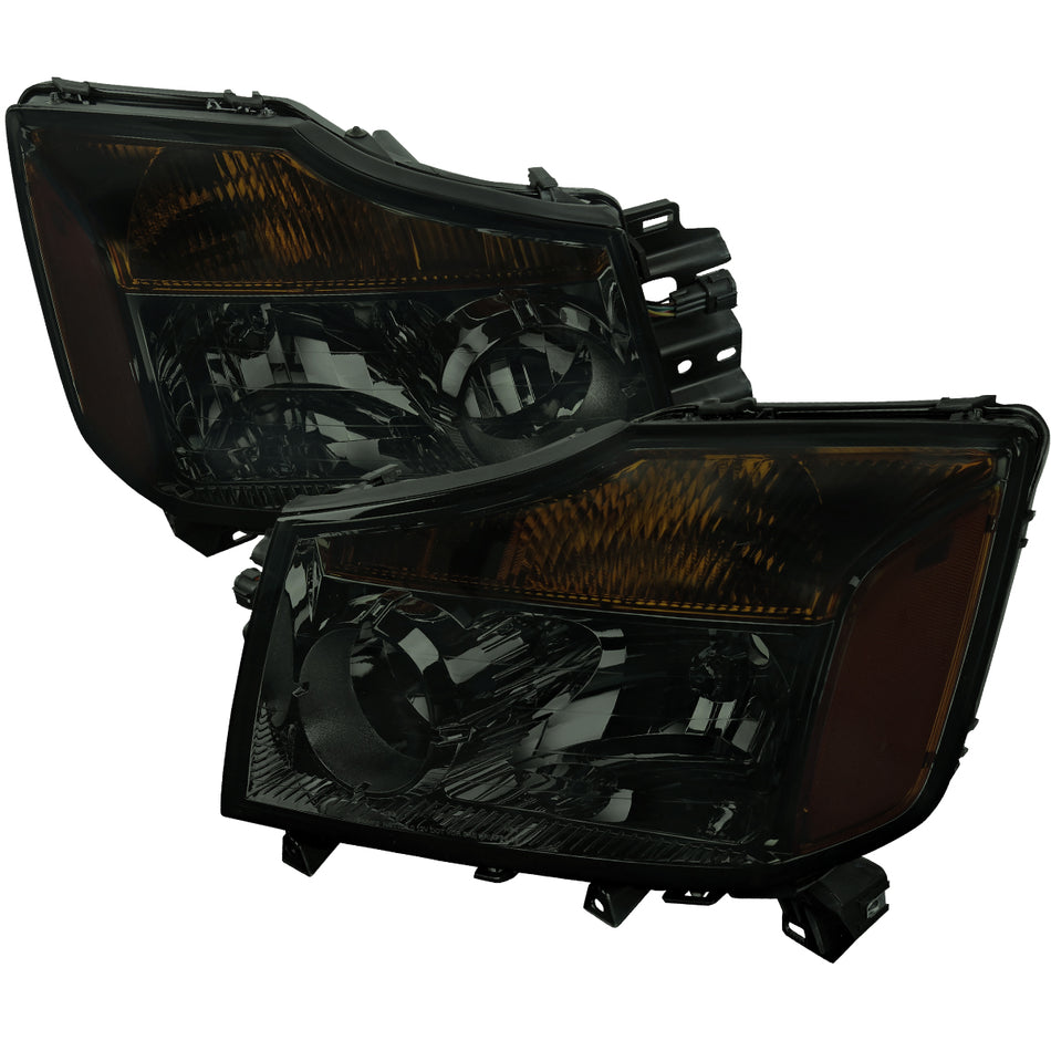 2004-2015 Nissan Titan/2004-2007 Armada Factory Style Headlights w/ Amber Reflectors (Chrome Housing/Smoked Lens)