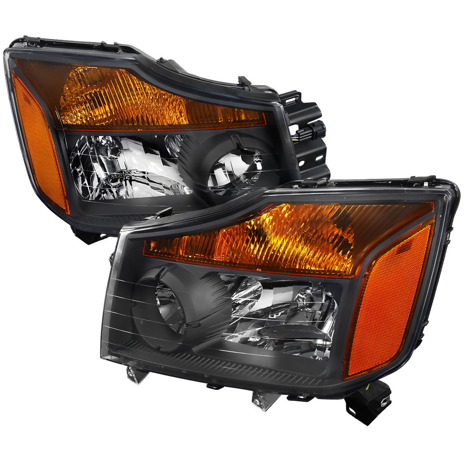 2004-2015 Nissan Titan/ 2004-2007 Armada Factory Style Headlights w/ Amber Reflectors (Matte Black Housing/Clear Lens)