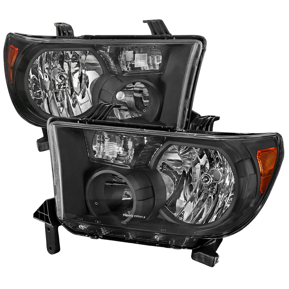 2007-2013 Toyota Tundra/ 2008-2017 Toyota Sequoia Factory Style Headlights w/ Amber Reflectors (Matte Black Housing/Clear Lens)