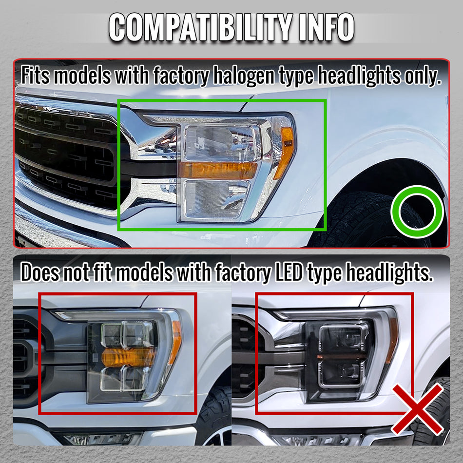 2021-2023 Ford F-150 Full LED Projector Headlights w/ Switchback LED Sequential Turn Signals DRL Parking Light Strip (Matte Black Housing / Clear Lens) - Fits Models w/ Factory Halogen Headlights