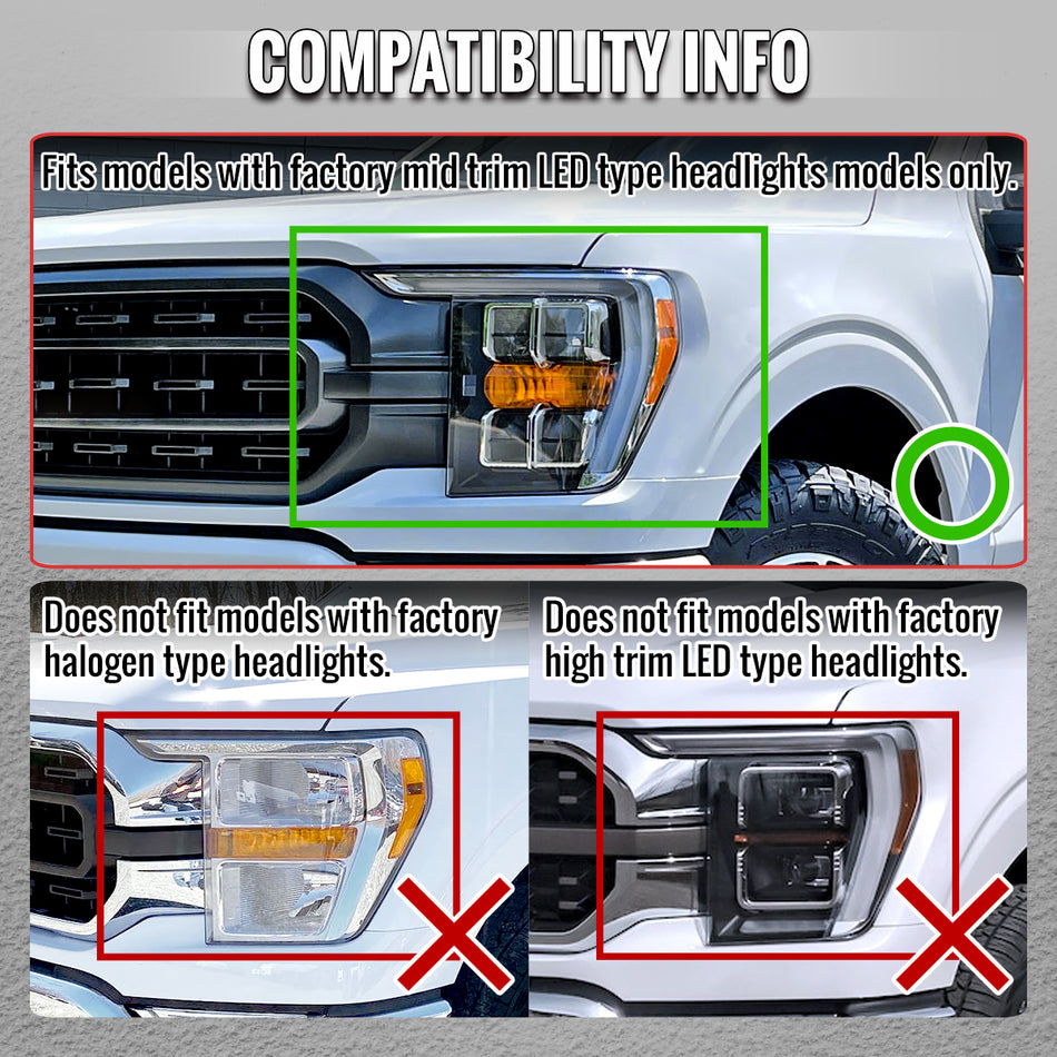 2021-2023 Ford F-150 Full LED Projector Headlights w/ Switchback LED Sequential Turn Signals DRL Parking Light Strip (Chrome Housing / Clear Lens)  - Fits Models w/ Factory LED Headlights