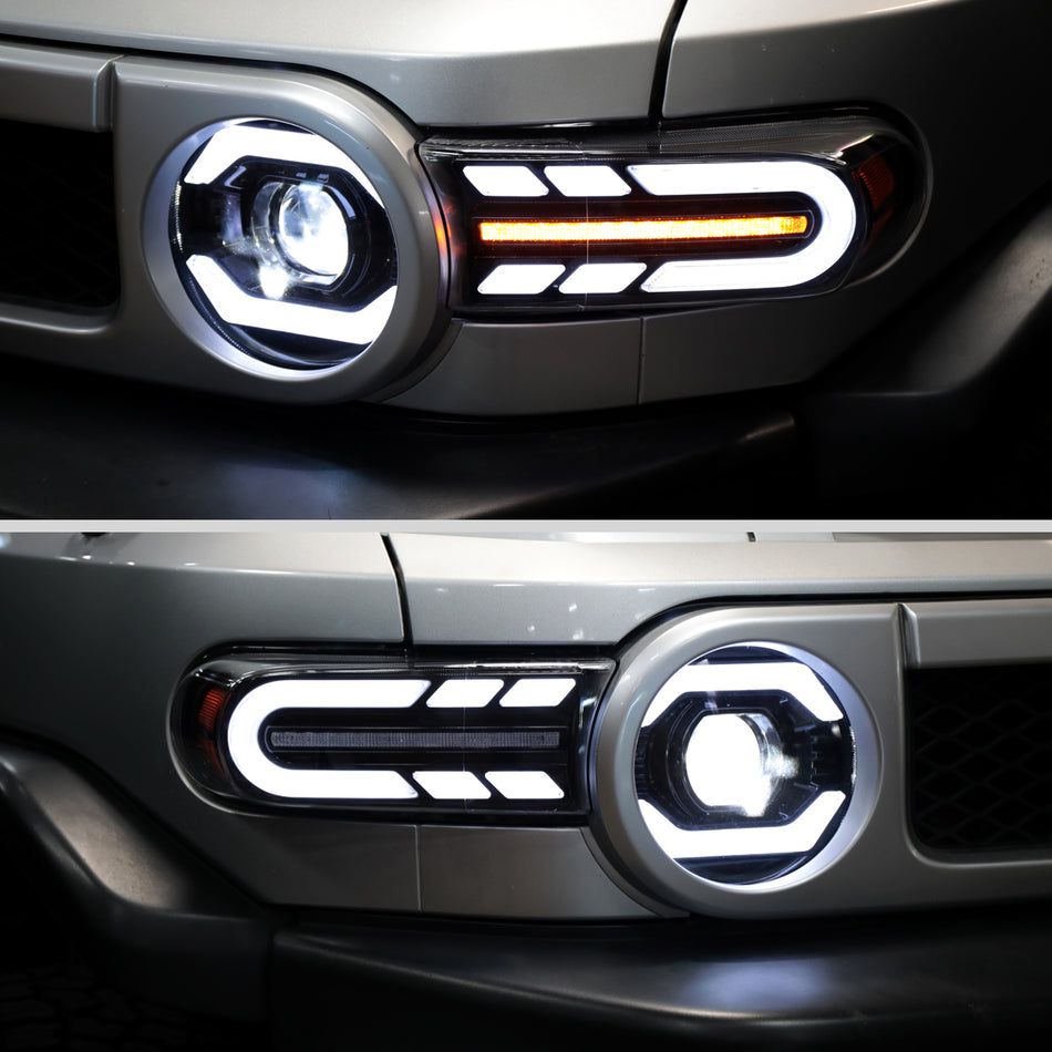 2007-2014 Toyota FJ Cruiser Full LED Projector Headlights with Sequential LED Turn Signal (Matte Black Housing/Clear Lens)