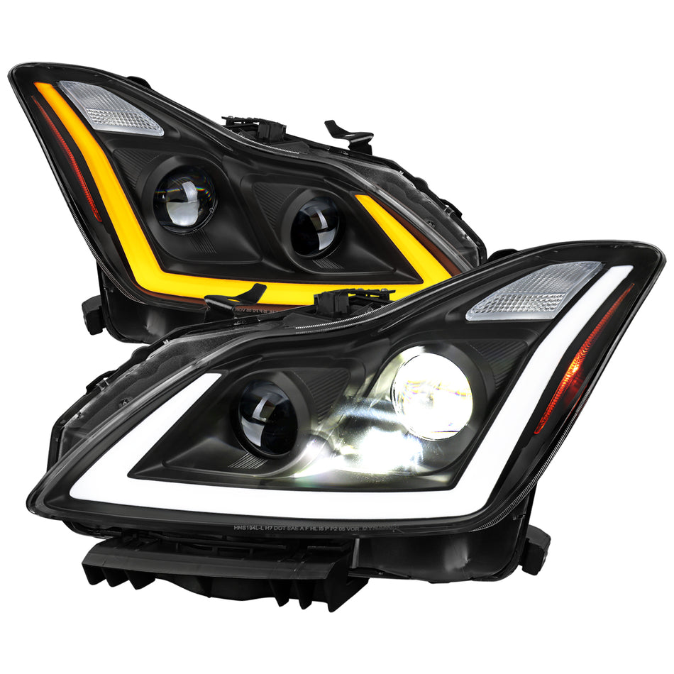 2008-2013 Infiniti G37/2014-2015 Q60 Coupe/Convertible Sequential Switchback LED Turn Signal Full LED Projector Headlights (Matte Black Housing / Clear Lens)