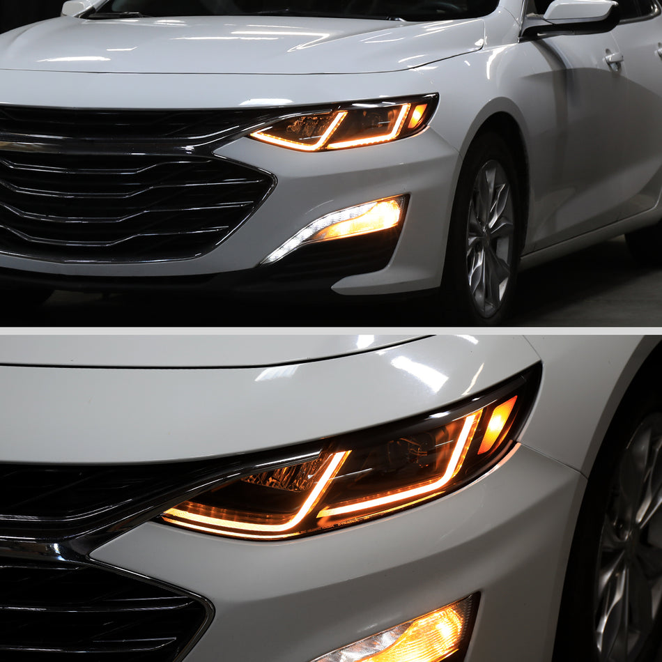 2019-2024 Chevrolet Malibu Full LED Projector Headlights Switchback Sequential Turn Signal (Chrome Housing/Clear Lens)