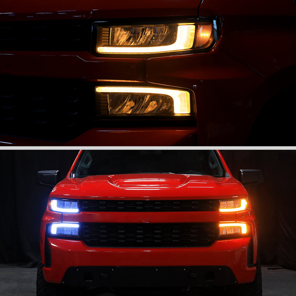 2019-2021 Chevrolet Silverado 1500 Full LED Projector Headlights with Sequential LED Turn Signal (Matte Black Housing/Smoked Lens)