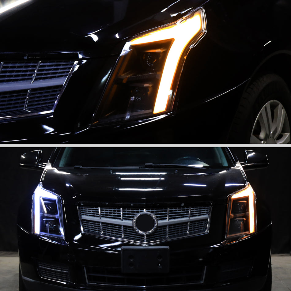 2010-2016 Cadillac SRX Full Switchback Sequential LED DRL Projector Headlights (Matte Black Housing/Clear Lens)