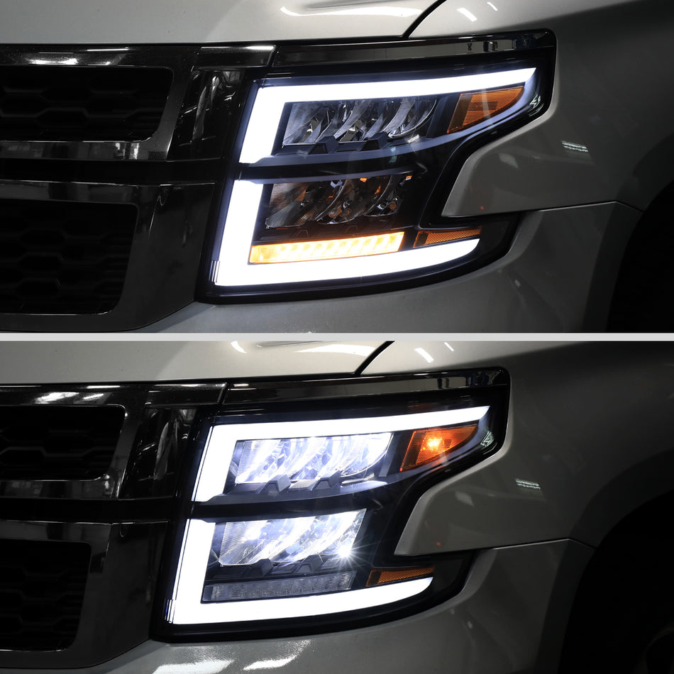 2015-2020 Chevrolet Tahoe Suburban Full LED DRL Sequential Headlights (Matte Black Housing / Clear Lens)