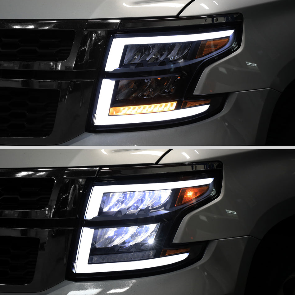 2015-2020 Chevrolet Tahoe Suburban Full LED DRL Sequential Headlights (Matte Black Housing / Smoked Lens)