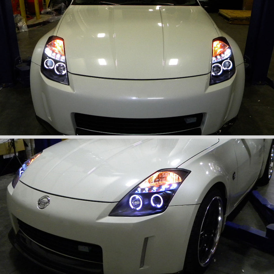 2003-2005 Nissan 350Z Dual Halo Projector Headlights (Matte Black Housing/Clear Lens)