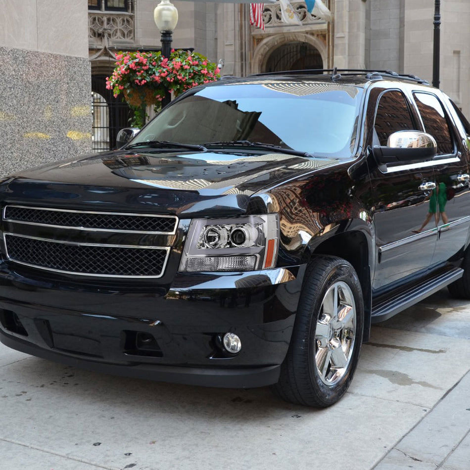 2007-2013 Chevrolet Avalanche/ 2007-2014 Tahoe Suburban LED C-Bar Projector Headlights -RS (Chrome Housing/Clear Lens)