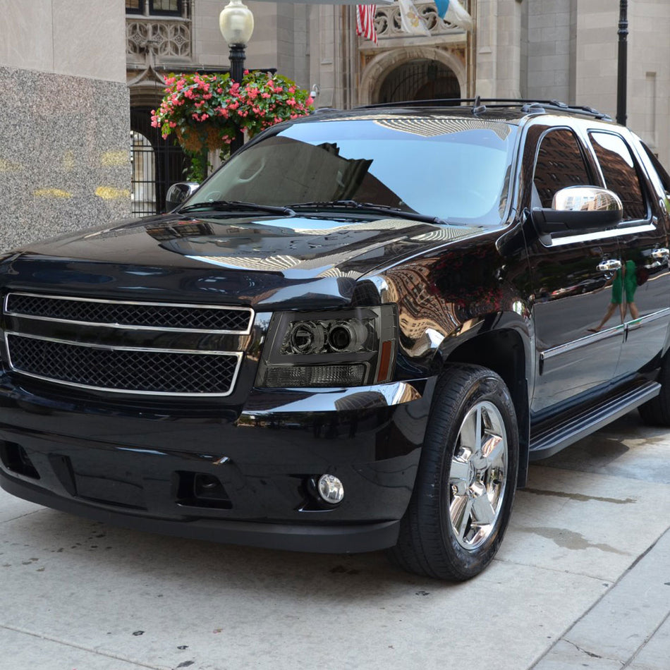 2007-2013 Chevrolet Avalanche/ 2007-2014 Tahoe Suburban LED C-Bar Projector Headlights (Chrome Housing/Smoked Lens)